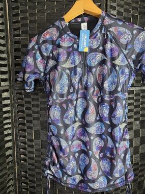 Halcurt Paisley Half Zip Drawstring Rash Guard Top Womens XL  NWT